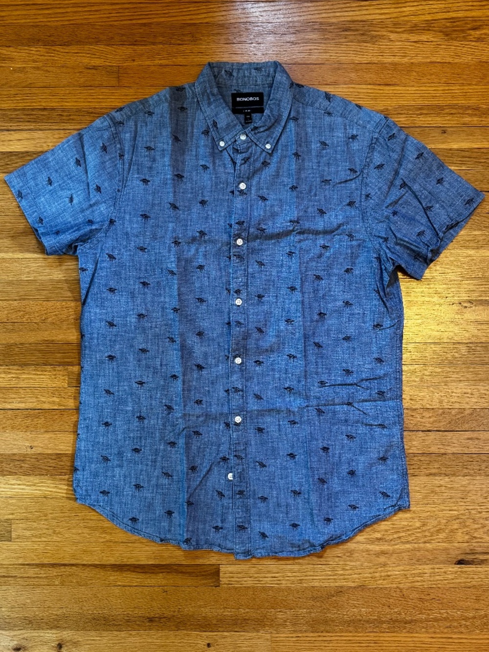 Bonobos Mens Standard Fit Large Long (Large Tall) Blue Chambray UFO Print Shirt